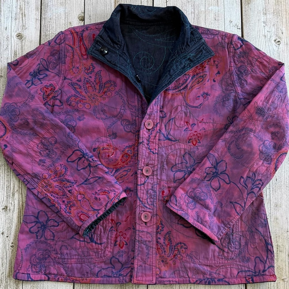 Casual Studio Reversible Jacket Paisley Embroidered Pink Blue Womens L Boho